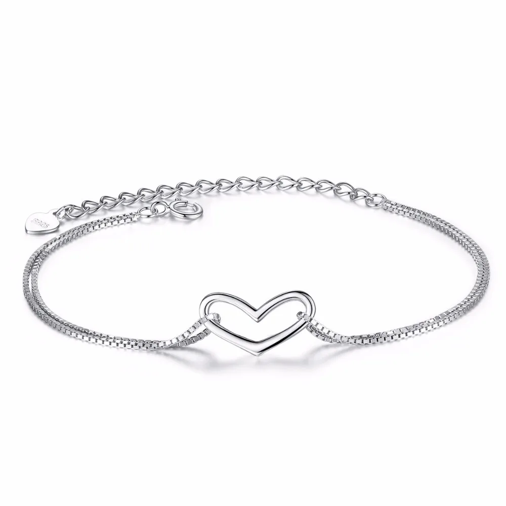 

L&P Genuine Real 925 Silver Heart Bracelets & Bangles For Women Fashion Double Capa Box Chain Bracelet Polsera de moda