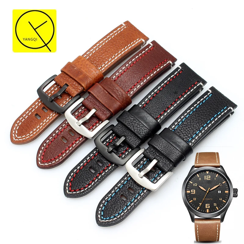 

YQ Quality Watchband Leather for Seiko for 23mm Universal Watches Strap for Blancpain Band Stainless Steel Buckle for Citizen