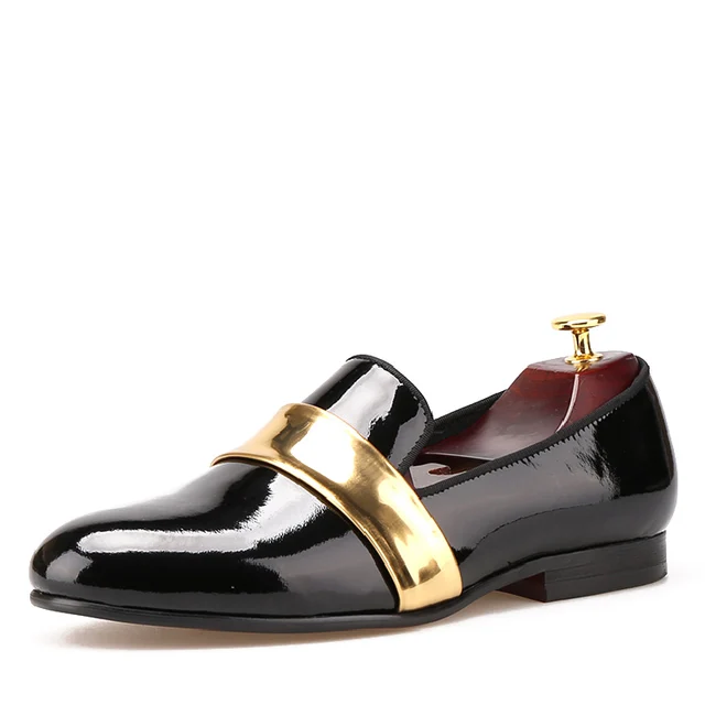The new men loafers handmade shoes patent leather black and gold design men shoes, men's fashion