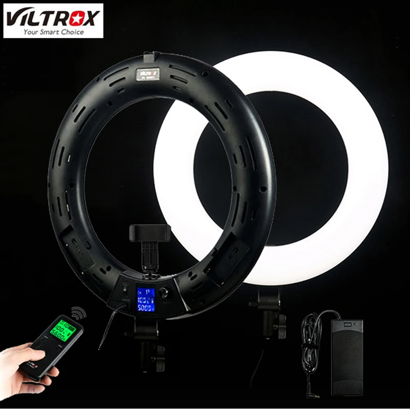 

Viltrox VL-600T 45W 3300-5600k Ring LED Video Light +Phone Clamp Bi-color CR95+ Wireless Remote Photo Live Selfie Fill Lighting