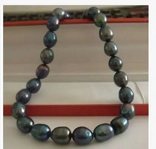Потрясающие 12-13 мм БАРОККО Павлин зеленый жемчуг necklace18inch925silver