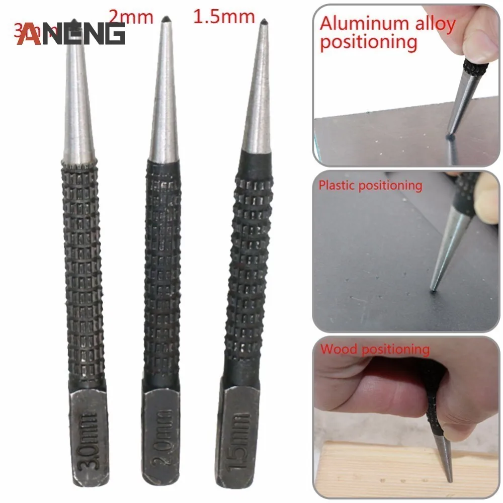 3pcs High carbon Steel Center Punch Set 10.1cm Non Slip Center Punch