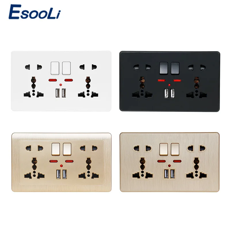 Esooli 2.1A двойной USB зарядное устройство Порт светодиодный индикатор настенный разъем питания двойной Универсальный 5 отверстий