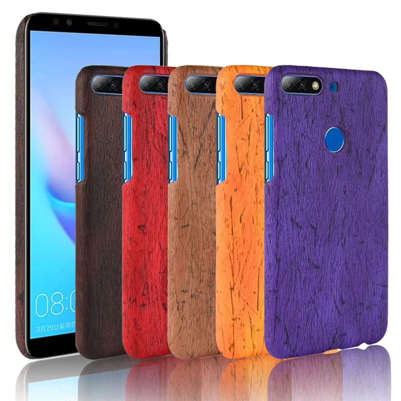 

Huawei Y7 Prime 2018 Enjoy8 Case Wood Pattern Hard PC+PU Leather Back Cover Hard Case for Huawei Y7 Prime Y7Prime Shell Cover