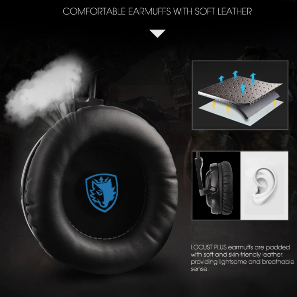 SADES Locust Plus 7 1 наушники объемного звучания USB игровая гарнитура мягкая кожаная