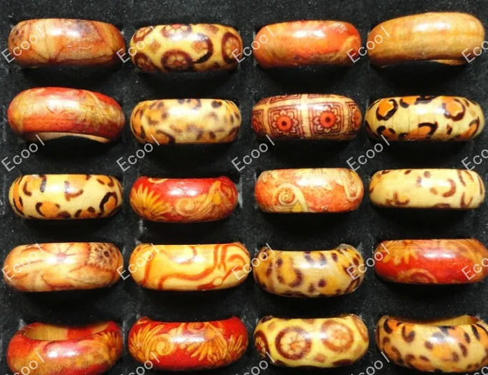 50Pcs Fashion Wooden Finger Rings For Women & Men Wood Leopard Mixed Pattern Jewelry Bulks Lots Women Mens Christmas Gift LB001 3