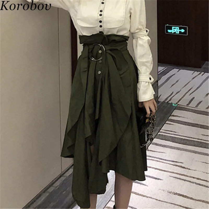 Korobov Harajuku винтажная армейская зеленая миди юбка трапециевидной формы с высокой