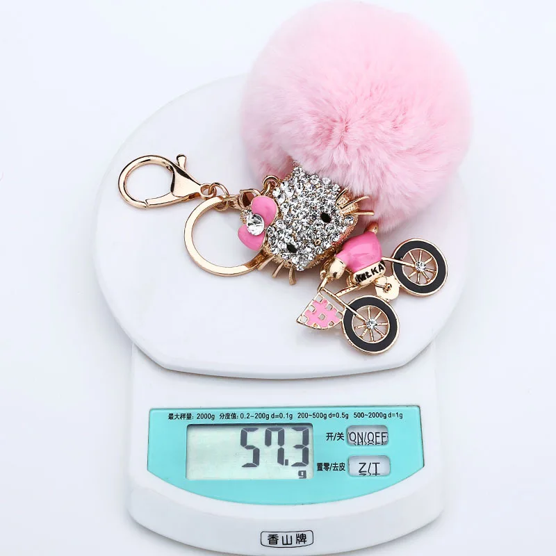 Fluffy conejo piel Pom Llavero Rhinestone Hello Kitty Llavero titular Llavero Pompon Llavero Porte Clef colgante Fluffy conejo piel Pom Llavero Rhinestone Hello Kitty Llavero titular Llavero Pompon Llavero Porte Clef colgante