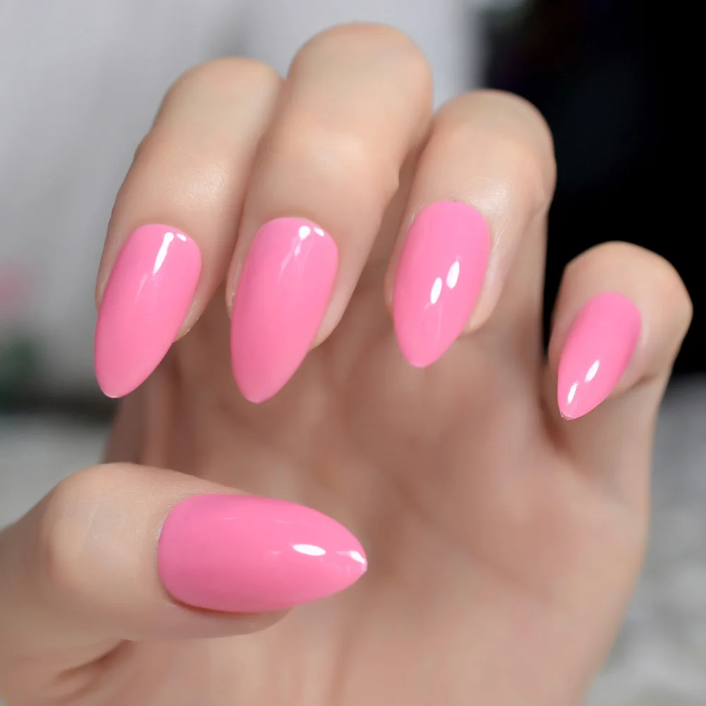 

24pcs/kit Peach Pink Artificial Nails Simple Design Fake Nail Tips Medium Sharp Stiletto UV Gel Nail Lady Daily Wear Z947