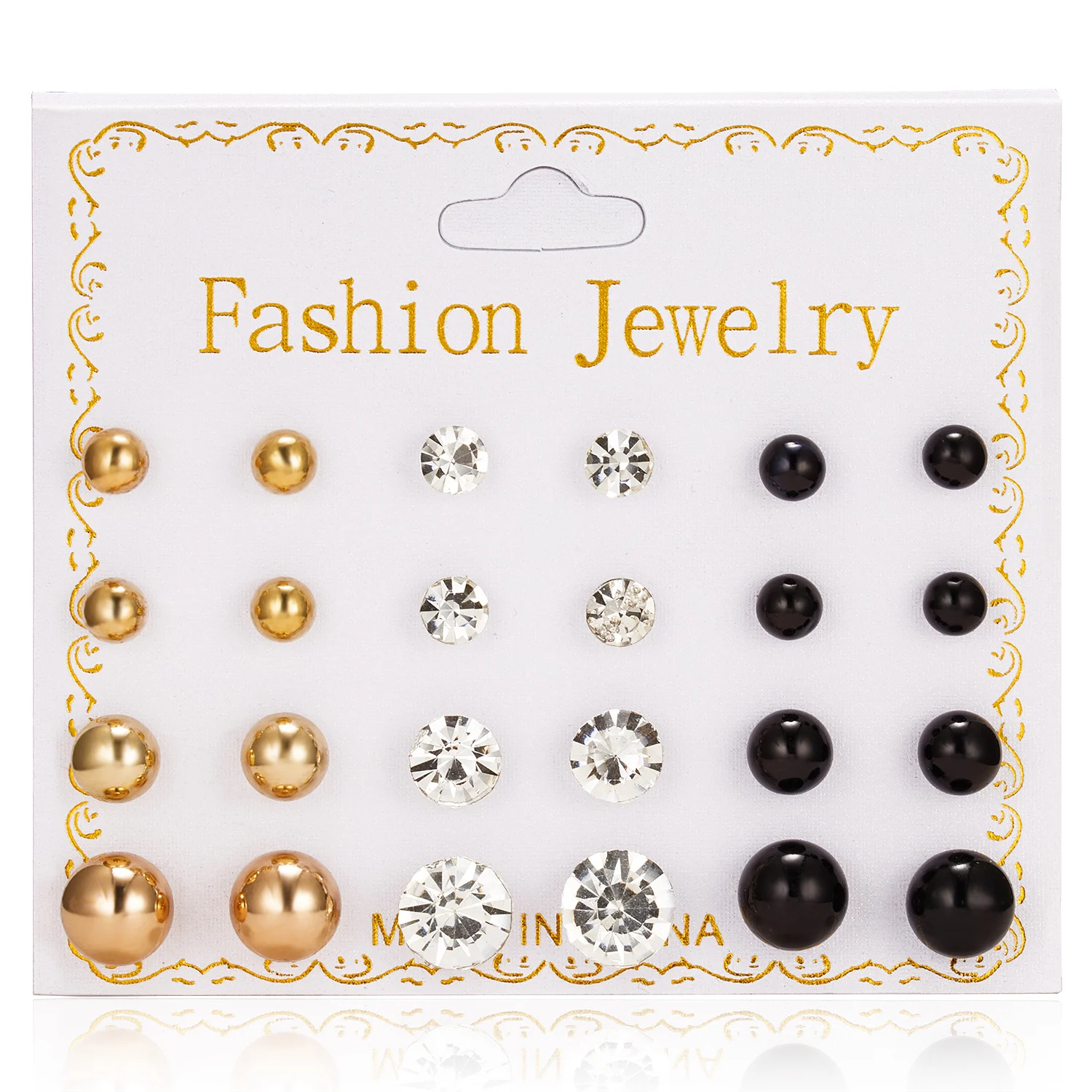 

RINHOO Trendy 12 pair/set Women Shiny Crystal Stud Earrings Female Colorful Simulated Pearl Cubic Zircon Flower Earrings Jewelry