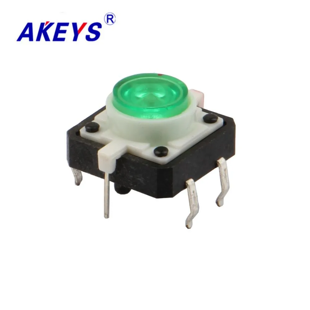 

20PCS TS-G010 12*12 Momentary LED push button switch 6 pin DIP type vertical with column green top red top