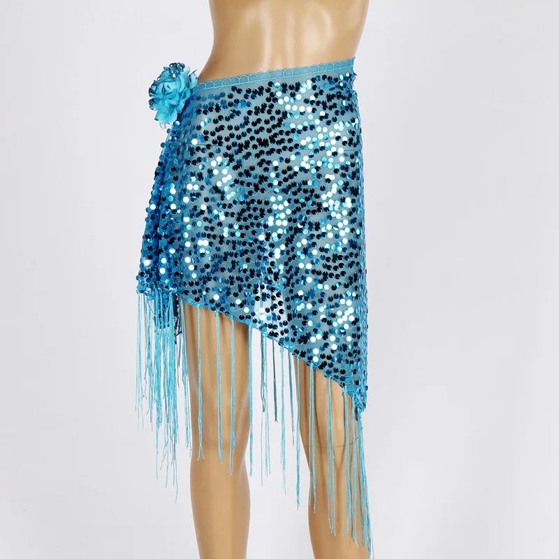 Belly Dance Triangle Sequins Tassel Mesh Hip Scarf Wrap Skirt Shawl