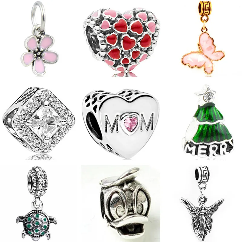 

New Arrival Hollow Christmas Tree Butterfly Donald Duck Heart Crystal Beads Fit Pandora Charms Bracelets for Women DIY Jewelry