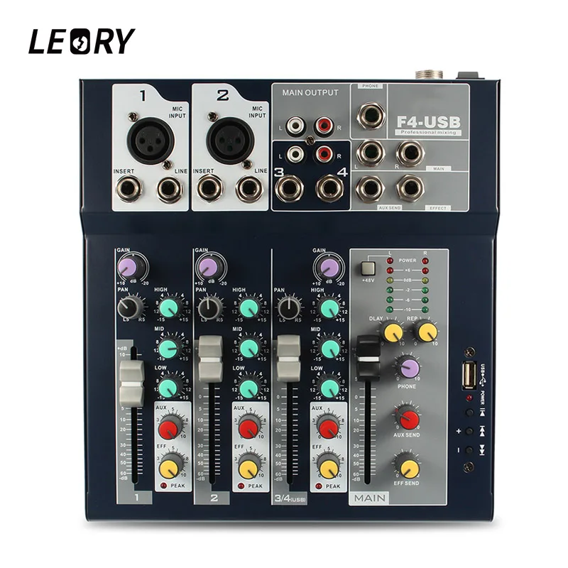 

Professional 4 Channel Audio Mixer Karaoke Microphone DJ Sound Mixing Amplifier Console With USB 48V Phantom Power