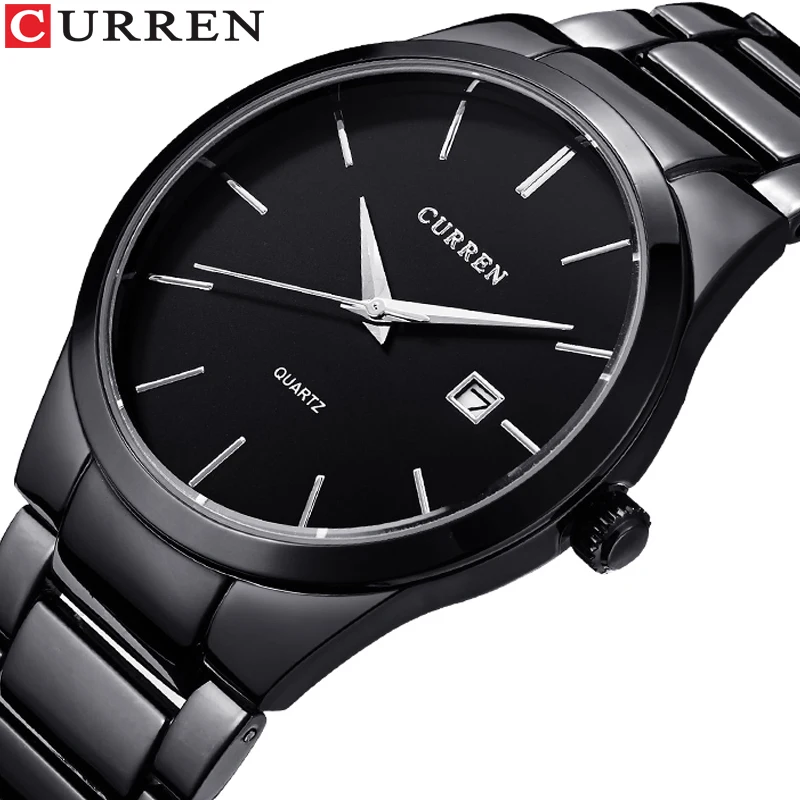 Online Reloj de pulsera de cuarzo con calendario de negocios de moda CURREN reloj de pulsera de hombre con estilo militar resistente al agua reloj masculino de acero completo