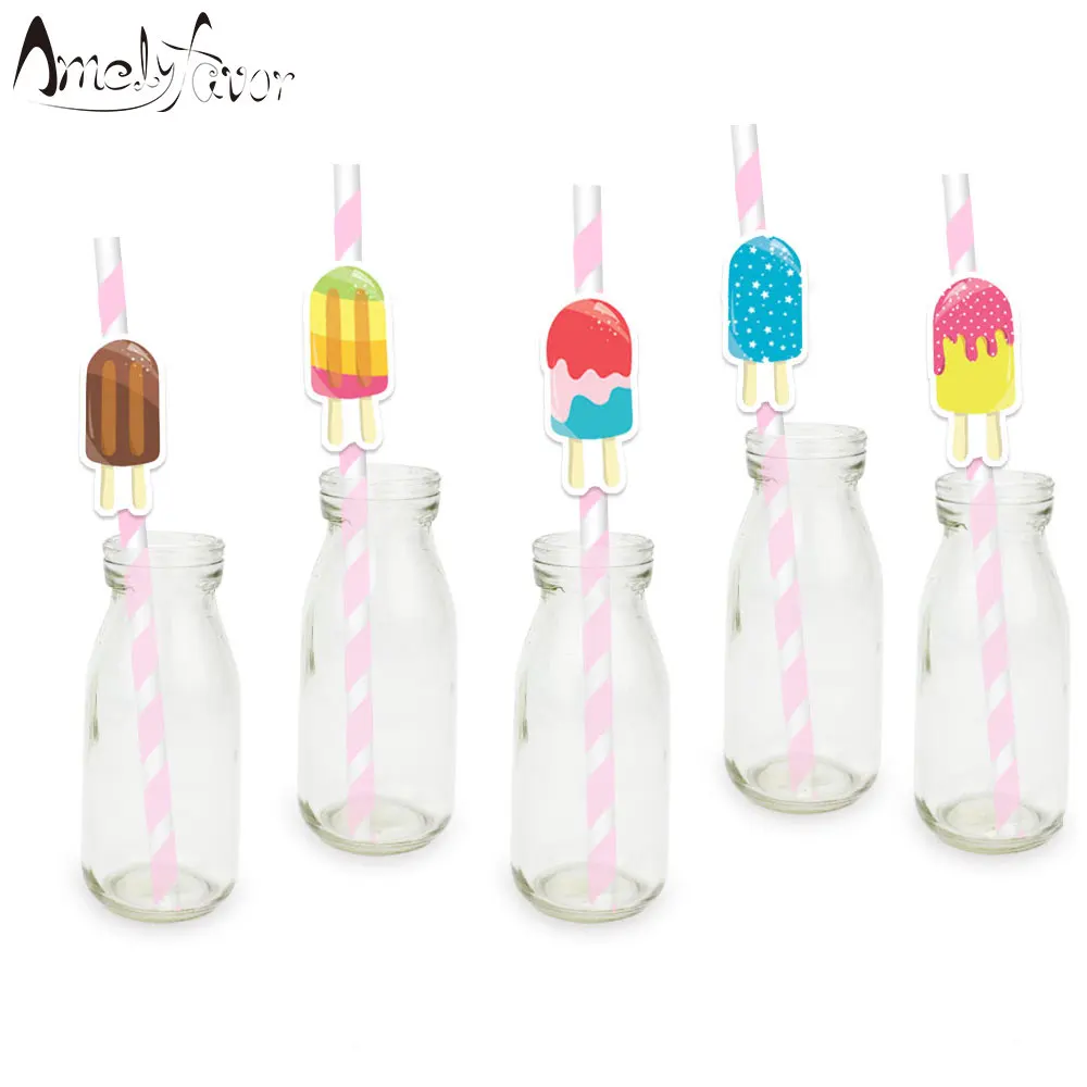 

Popsicle Theme Party Paper Straws 25PCS Ice-lolly Tea Time Dessert Decorations Party Supplies Paper Drinking Straws Decoration