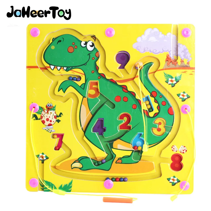 

JaheerToy Educational Toys Magnetic Maze Toy Dinosaur Graphics Animals Pen Labyrinth Board Chess Game Children Learning Wood