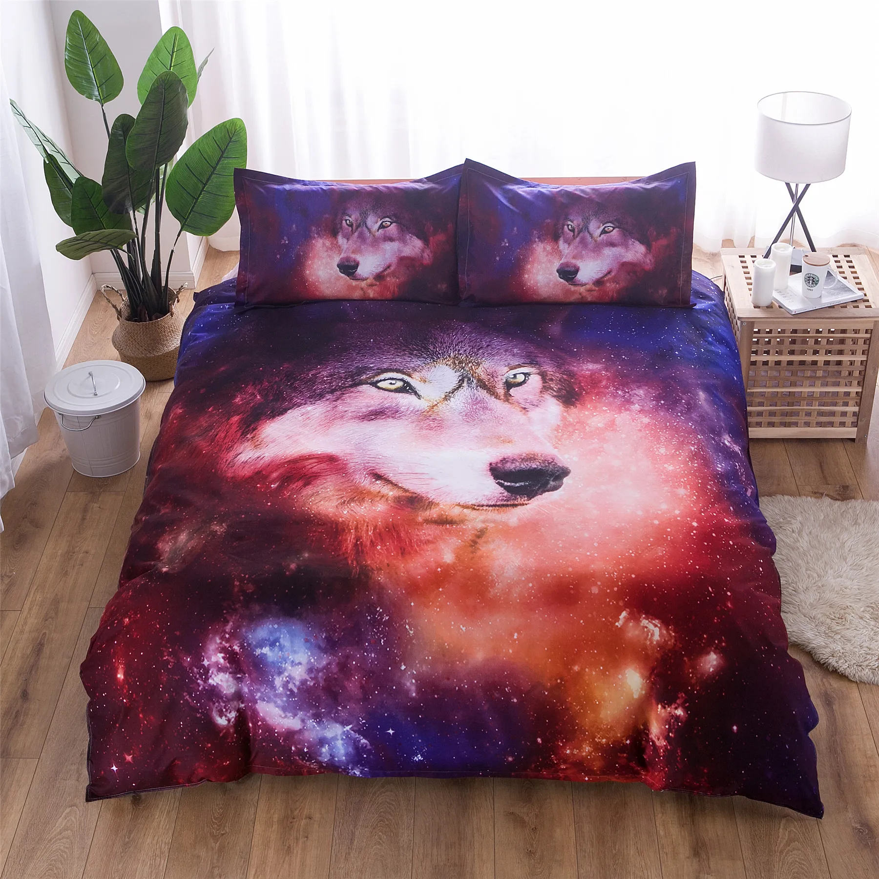 

3D Galaxy Wolf Printed Bedding Set Universe Outer Space Themed Duvet Cover Set Queen/King Size Bedclothes Bed Linen