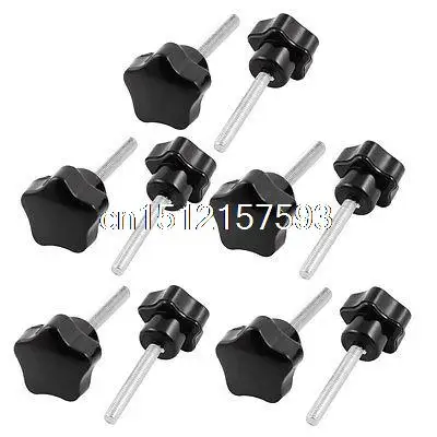 

10pcs 6mm x 50mm Straight Star Design Head Clamping Screw On Knob Black