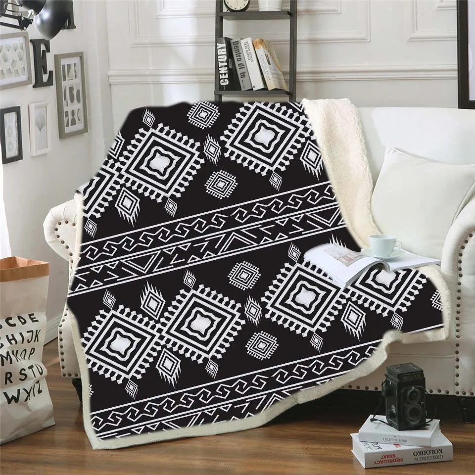 

Geometric Printed Sherpa Blanket For Beds Soft Velvet Plush Throw Blanket Manta Sofa Adults Kids Bedspread Bed Cover Thin Quilt