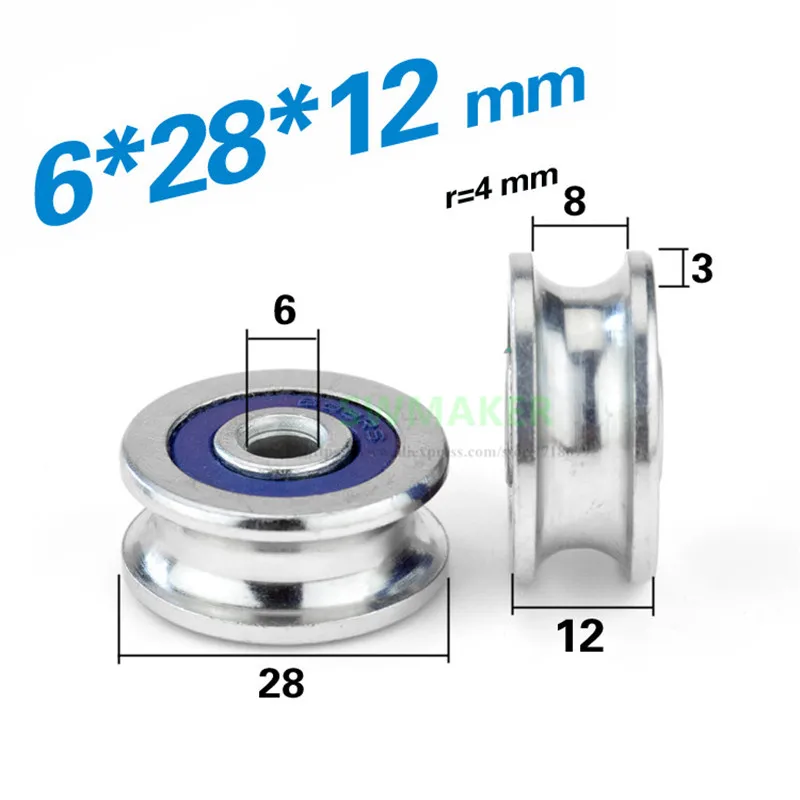

6*28*12mm groove U type, non-standard bearing pulley / guide wheel / roller, 8mm Round rail wire rope lifting wheel