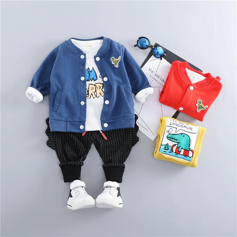 

HYLKIDHUOSE 2019 Baby Girls Boys Clothing Sets Toddler Children Clothes Suits Dinosaur Coats T Shirt Pants Infant Kids Coatume