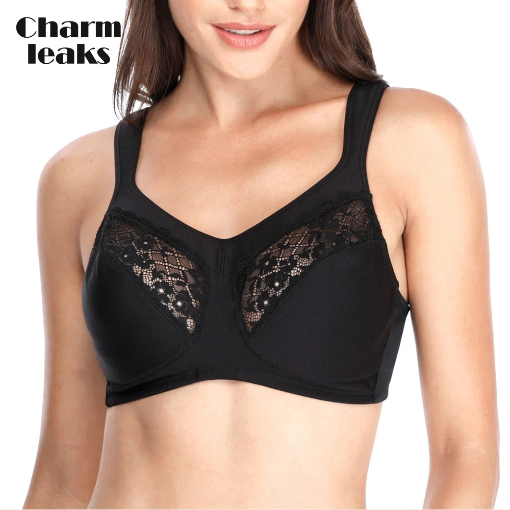  Charmleaks Bras Women's Unlined Everyday Bra Lace Cotton Hollow out Lightly Padded T Shirt Bra Comf