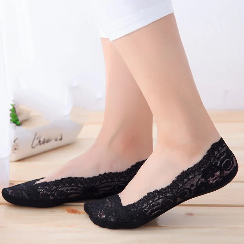 

Summer women girl Silica Gel Lace Boat Socks Invisible Cotton Sole Non-slip Antiskid Slippers Anti-Slip Sock 3pairs Dropship