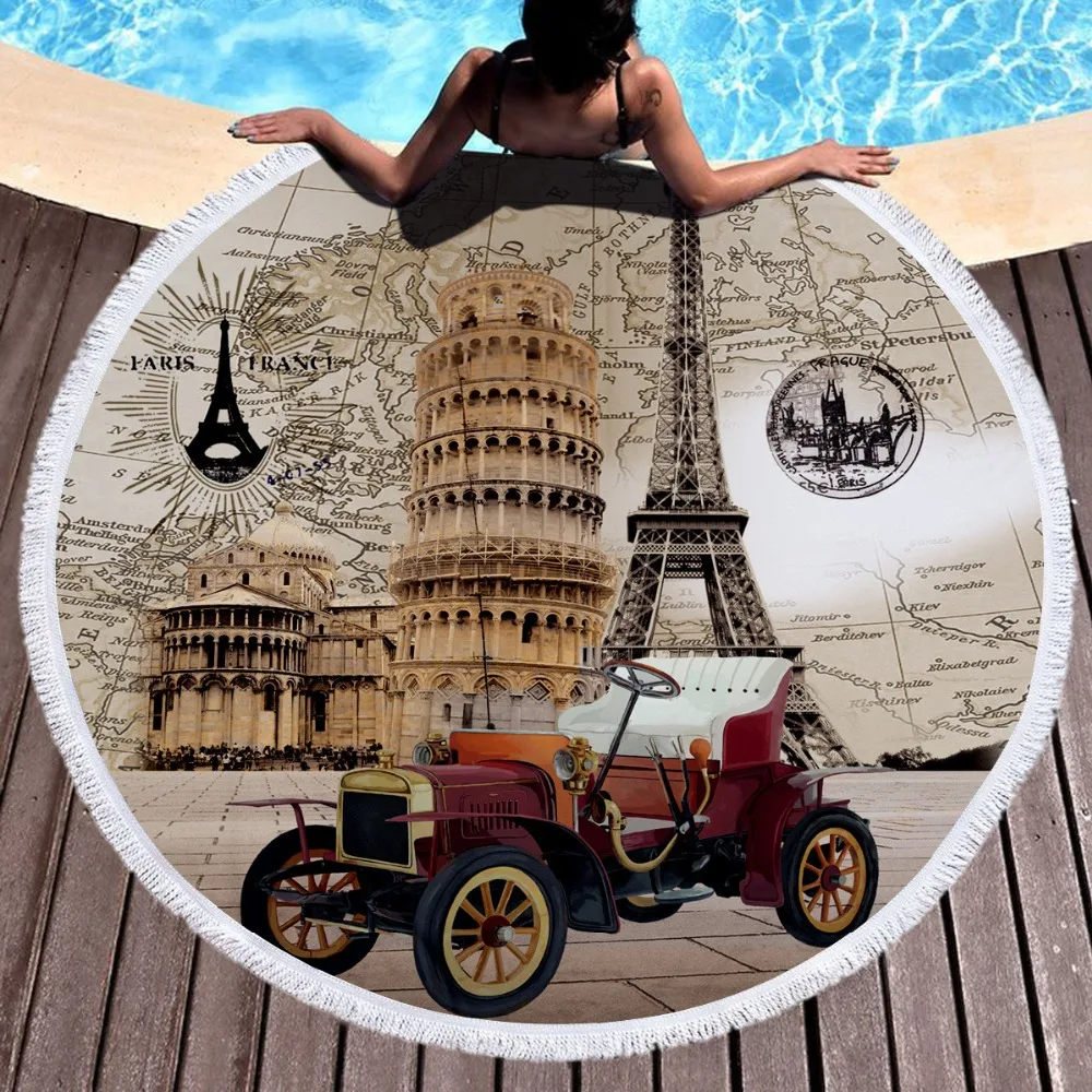 

Vintage Style 150cm Round Beach Towel Tower Rose Flower Microfiber Tassel Picnic Mat Swimming Cover Up Bath Towel Blanket