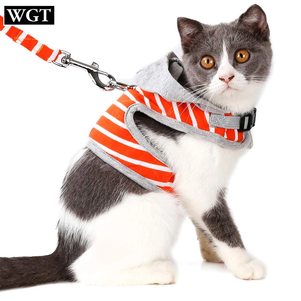 WGT Cat жилет с капюшоном шлейка и поводок Регулируемый мягкий сетчатый ошейник для