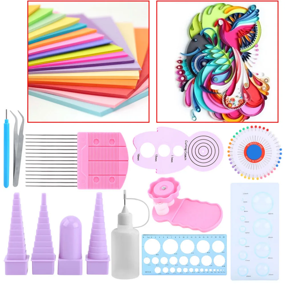 

11 Pcs Paper Quilling Tools Kit Stripes DIY Width Assorted Color Origami Paper Craft Decorating Tools Artwork