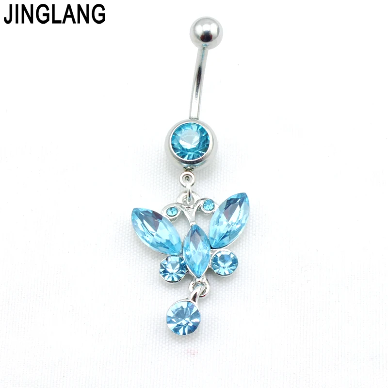 Free Shipping Body Jewelry Navel Piercing Blue Plastic Crystal