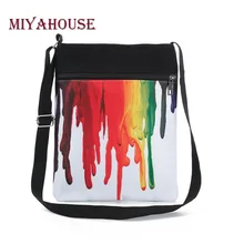 

Colorful Painting Design Canvas Shoulder Bag Female Double Zipper Messenger Bag Women Fashion Flap Small Crossbody Bags