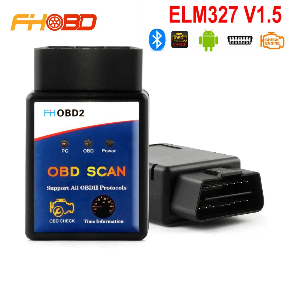 Elm327 Bluetooth ELM 327 V1.5 V 1.5 OBD2 OBDII Adaptor Scanner for Android Code Reader Diagnostic Tool New Product FHOBD2
