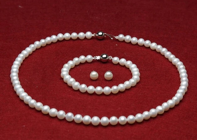 

charm Jew.656 Sets AAA 8-9mm white round freshwater pearl necklace bracelet earrings (A0423) -Top quality free shipping
