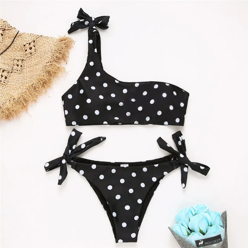 

2019 New Bikinis Sexy One Shoulder Bikini Set Swimwear Women Retro Dot Bandage Swimsuit Push Up Beach wear Bating Suits