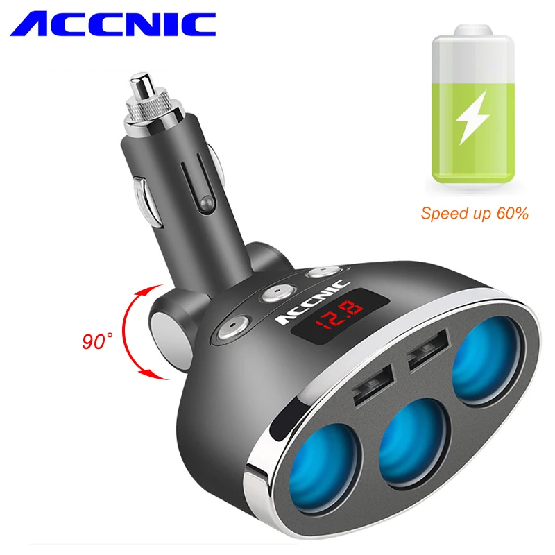 Accnic 5V 1A/2.4A двойной USB разветвитель автомобильного прикуривателя адаптер 120W СВЕТОДИОДНЫЙ монитор напряжения Авто Автомобильный USB переходник