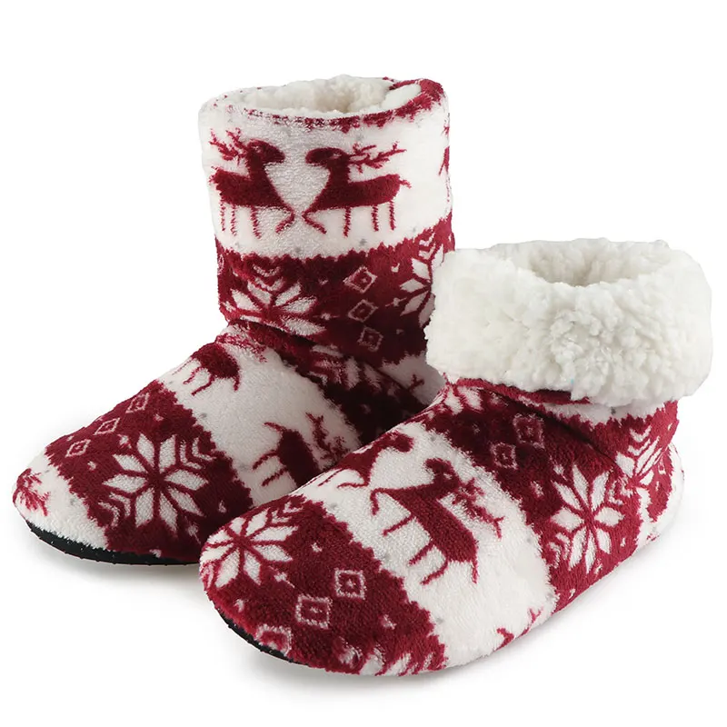 Зимняя обувь; женские домашние тапочки с рождественским оленем; домашние носки; Теплая обувь; Contton Bootie; тапочки с плюшевой флисовой стелькой; нескользящая подошва