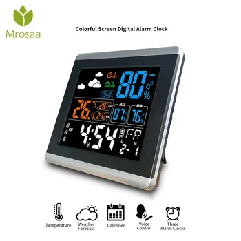 

Mrosaa DC-005 Digital LED Alarm Clock Wireless Colorful Screen Clocks Weather Station Thermometer Hygrometer Sounds Control