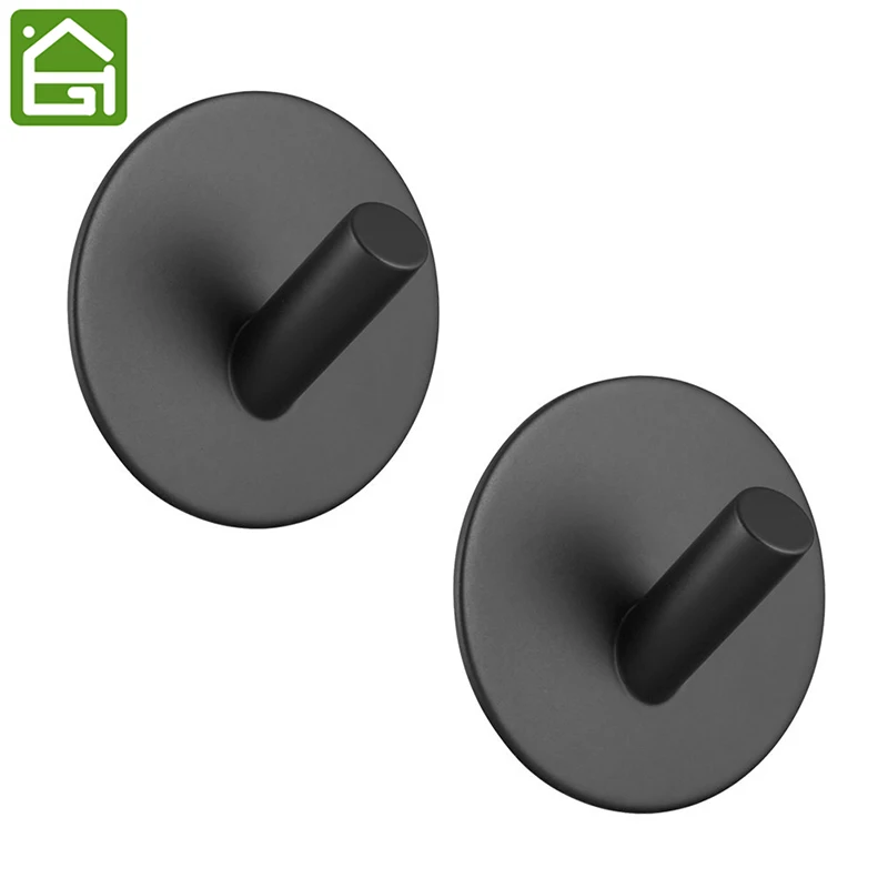 Adhesive Hooks Black Brushed Clothes Holder 304 Stainless Steel Strong