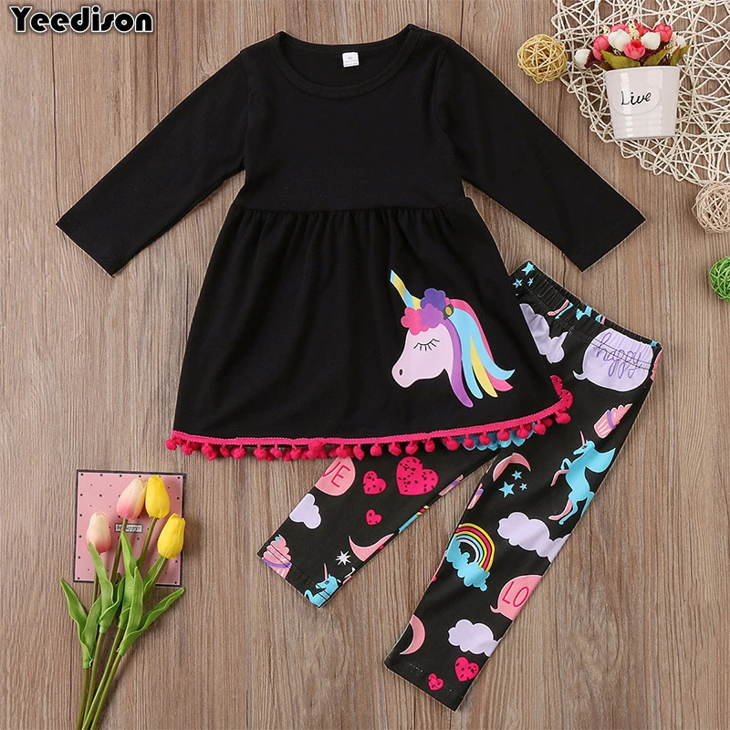 Yeedison Fashion Girls Clothing Set 2018 Cotton Baby Kids Clothes Suits For Girls Unicorn Dress Pants 2Pcs Children Outfit Sets (1)
