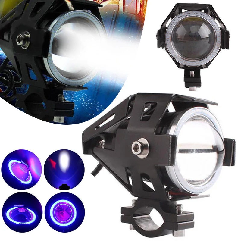 

2pcs 125W U7 LED Motorcycle Angel Eyes Headlight DRL Spotlights Auxiliary Bright Accessories Work Fog Light