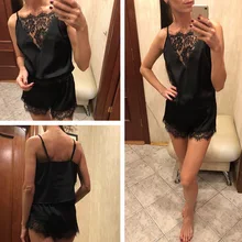 Женский Сексуальный Слинг без рукавов ультра-тонкий освежающий костюм одежда для сна Сексуальная атласная Женская пижама с кружевом с v-образным вырезом Пижама без рукавов милый топ и шорты