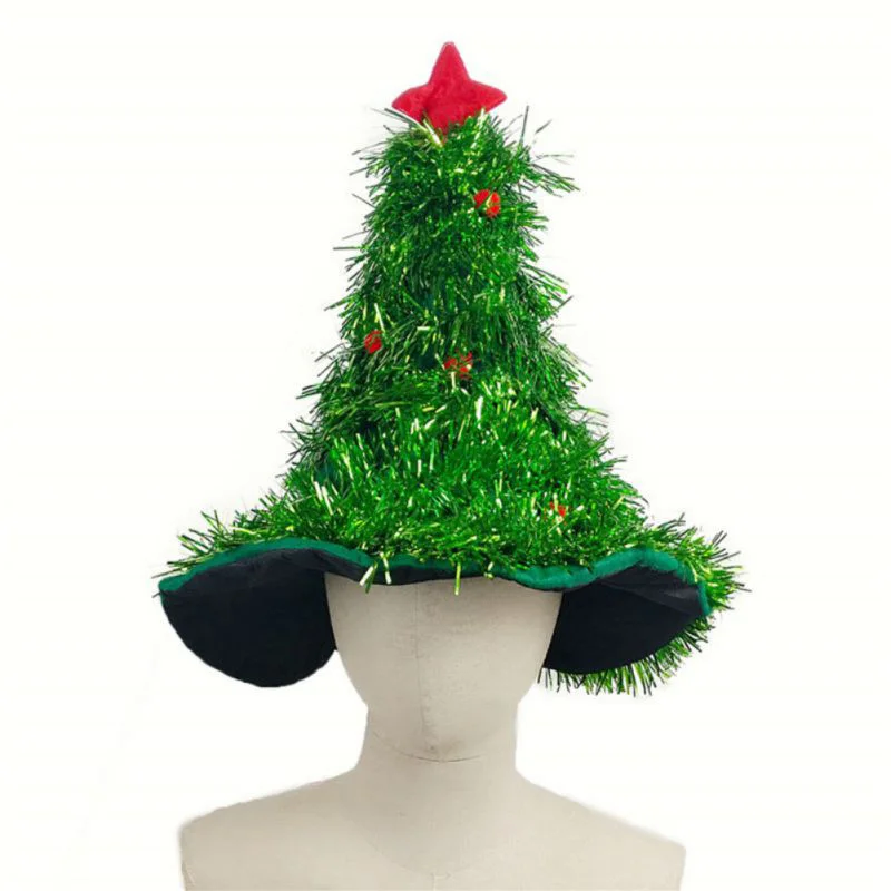 

Christmas Tree Hats With Star Red Silver Green Christmas Caps XMAS Decoration Gifts For Adult Kids