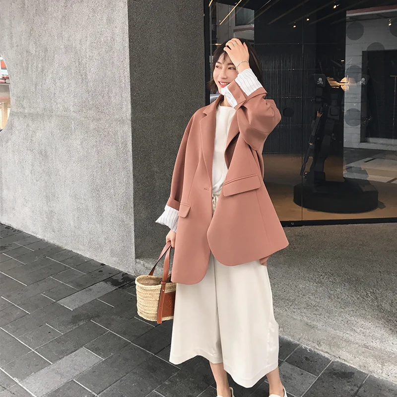 Femme Style 2018 Nouveau Costume brown Manches Khaki Printemps Manteau Un Grand Grain Petit Casual Boucle qq7awxg