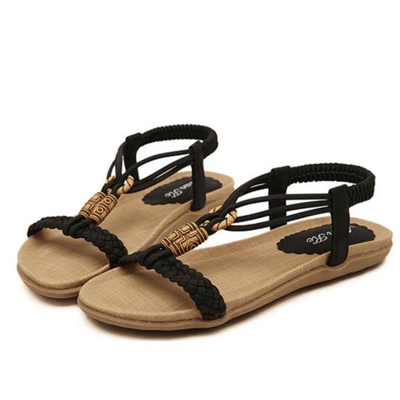 

Sandals Women New Summer Bohemian Flat Fishbone Sandals Beaded Handmade Roman Sandals Women Shoes Home&Outdoor A30