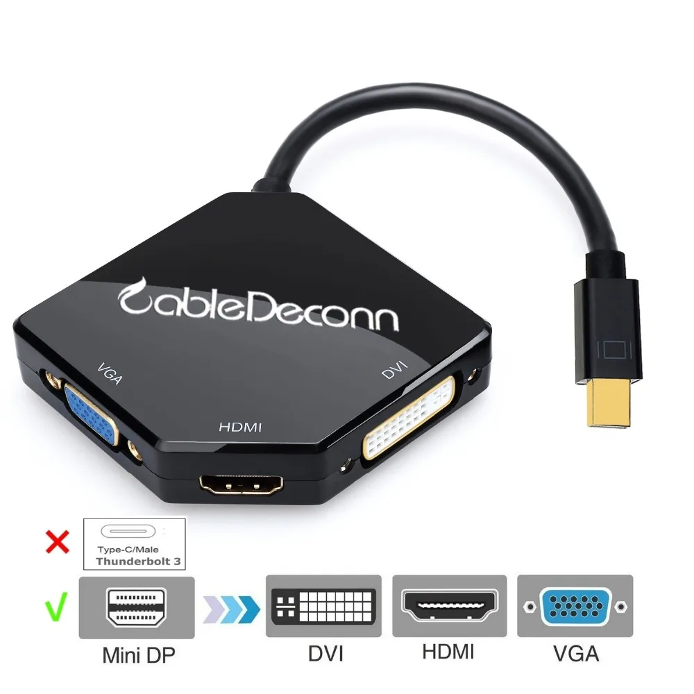 Адаптер Thunderbolt 2 hub Mini DisplayPort to HDMI VGA DVI многопортовый кабель 3 в 1 конвертер для Apple