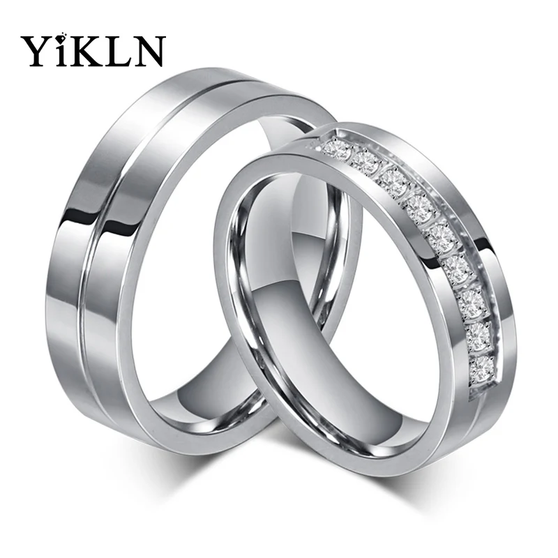 

YiKLN Brand Elegant Wedding Engagement Rings For Couple White Gold Stainless Steel Cubic Zirconia Ring Jewelry Anneau JCR054S