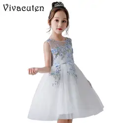 С цветами для девочек свадебное платье Праздничное платье для девочки платье для дня рождения Модные Высококачественная Детские платья