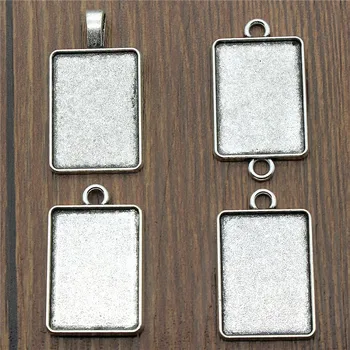 

10pcs Fit 18x25mm Rectangle Glass Cabochon Antique Silver Color Cabochon Base Setting Collection Pendant